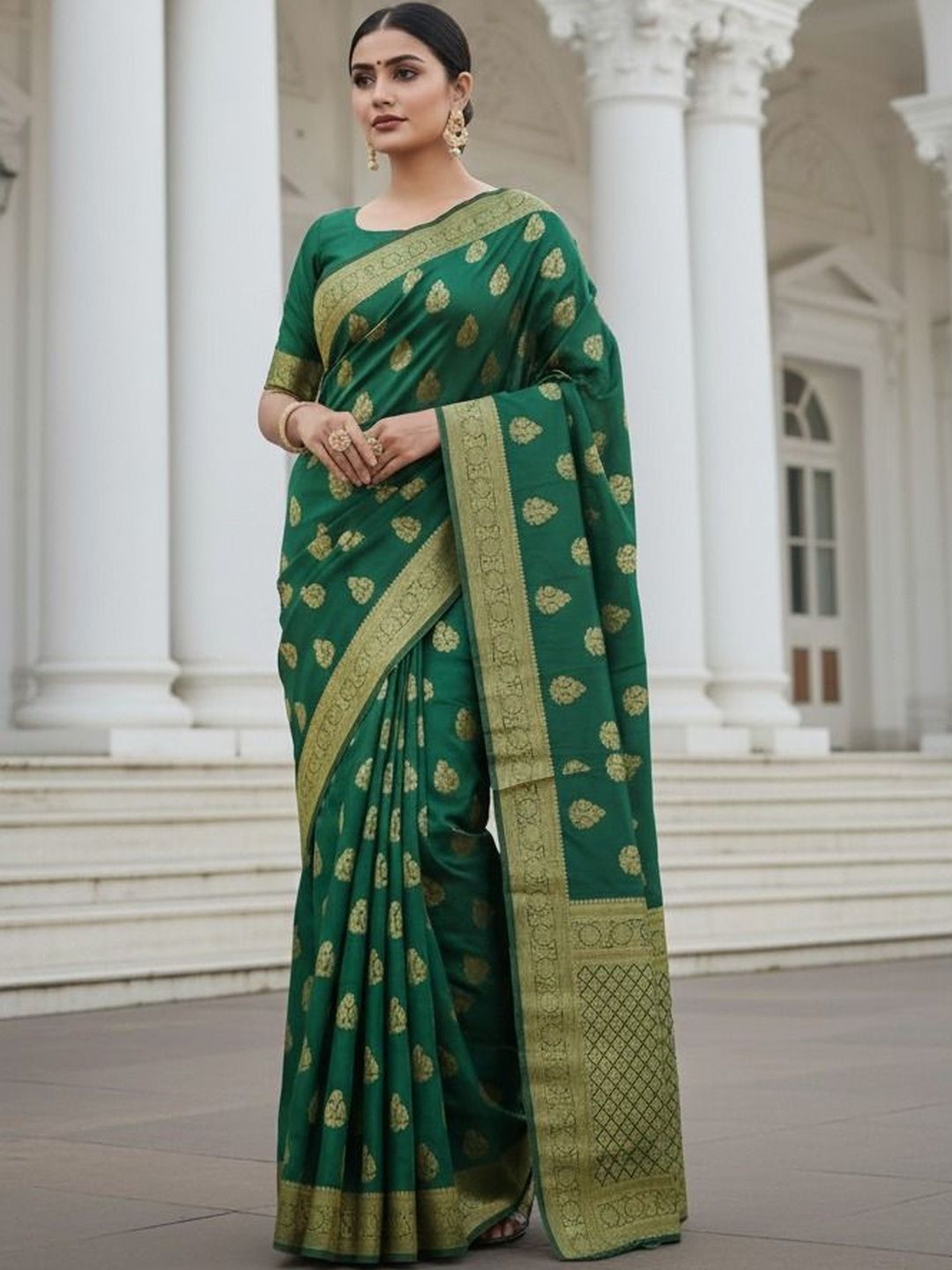 Dhimhi Women's Woven Design Zari Art Silk Banarasi Saree With Unstitched Blouse