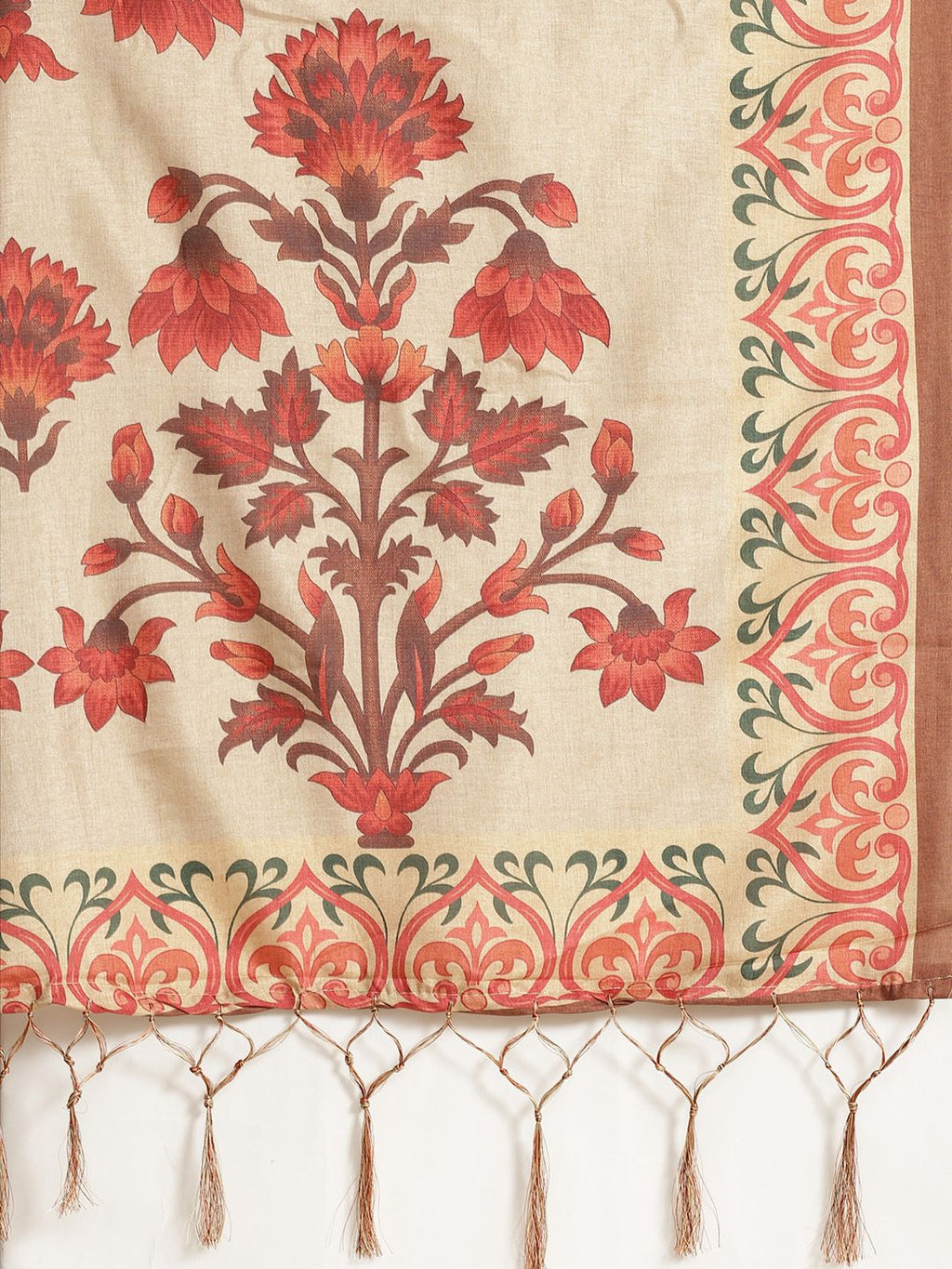 Dhimhi Women's Beige & Rust Orange Solid Saree