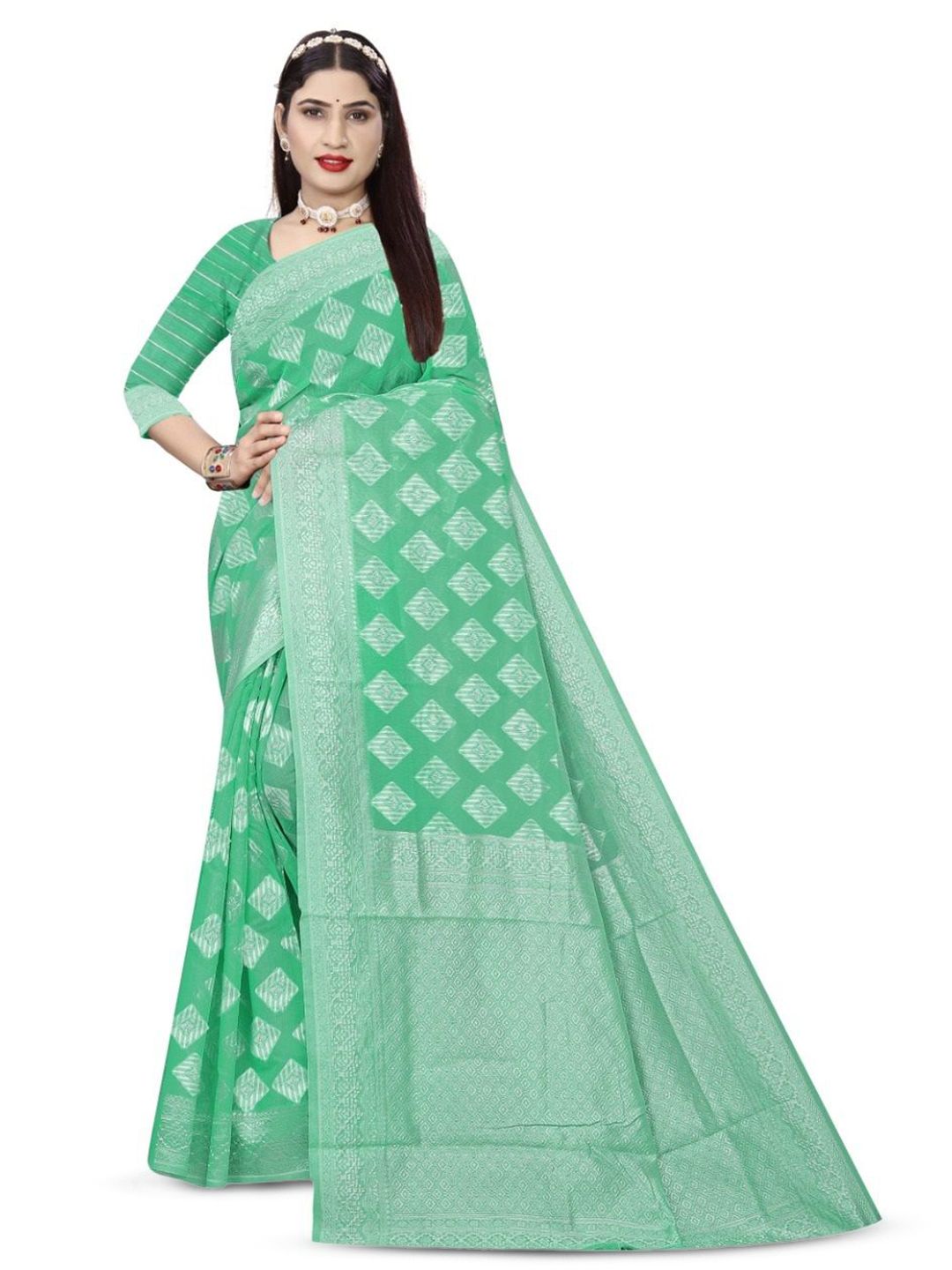 Dhimhi Women's Woven Design Zari Pure Cotton Saree