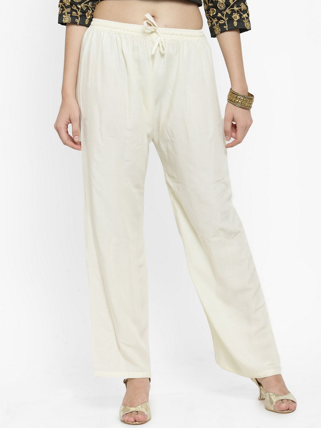 Dhimhi Women's Off-White Solid Straight Palazzos