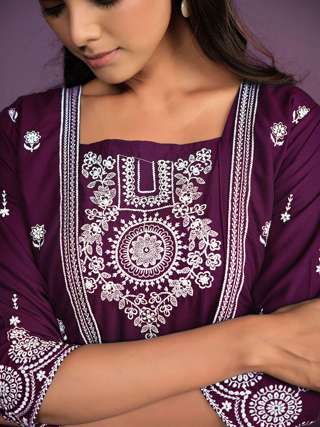 Dhimhi Women's Chikankari Embroidered Fit & Flare Ethnic Dress