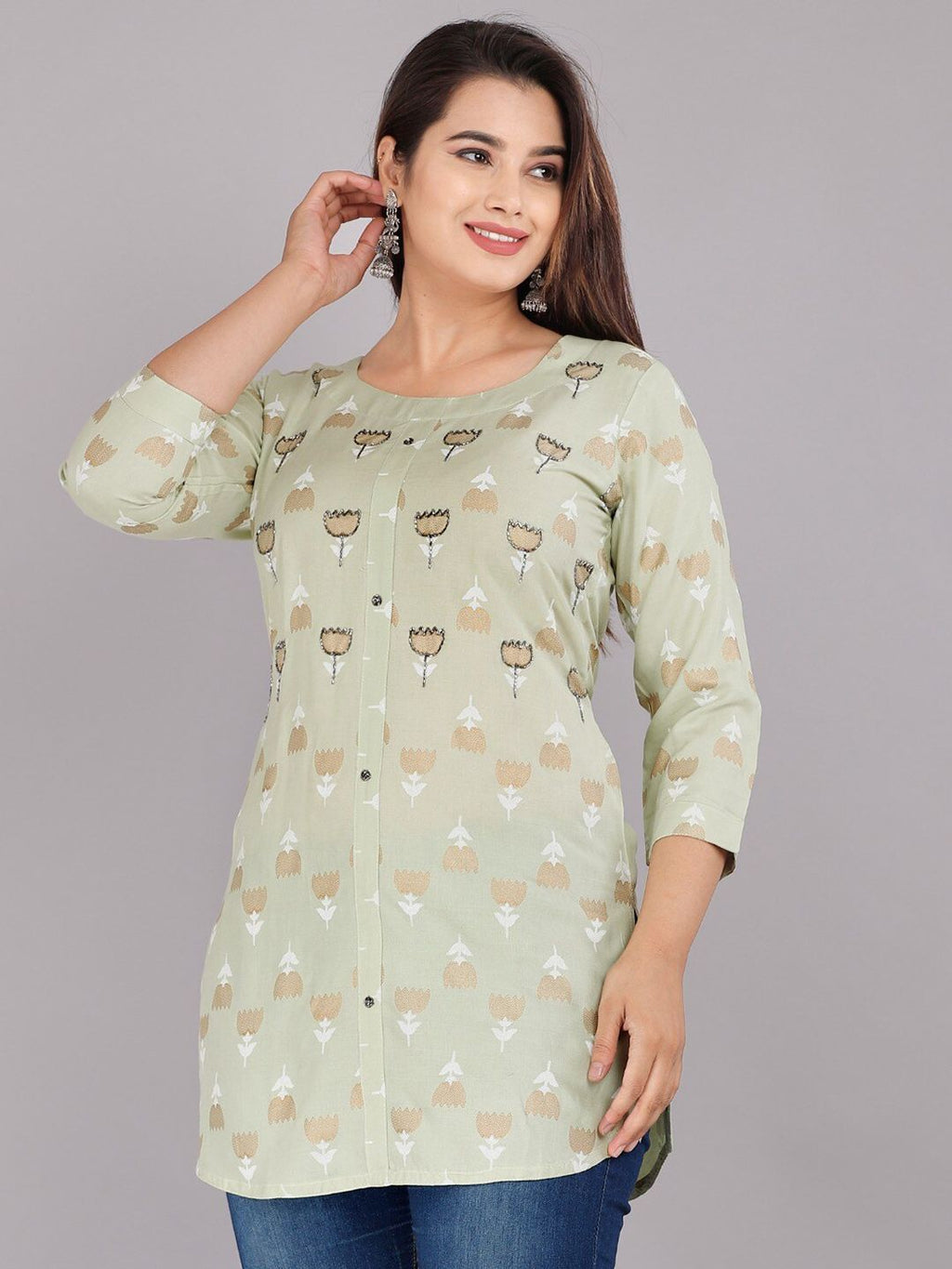 Dhimhi Women's Floral Printed Round Neck Longline Top