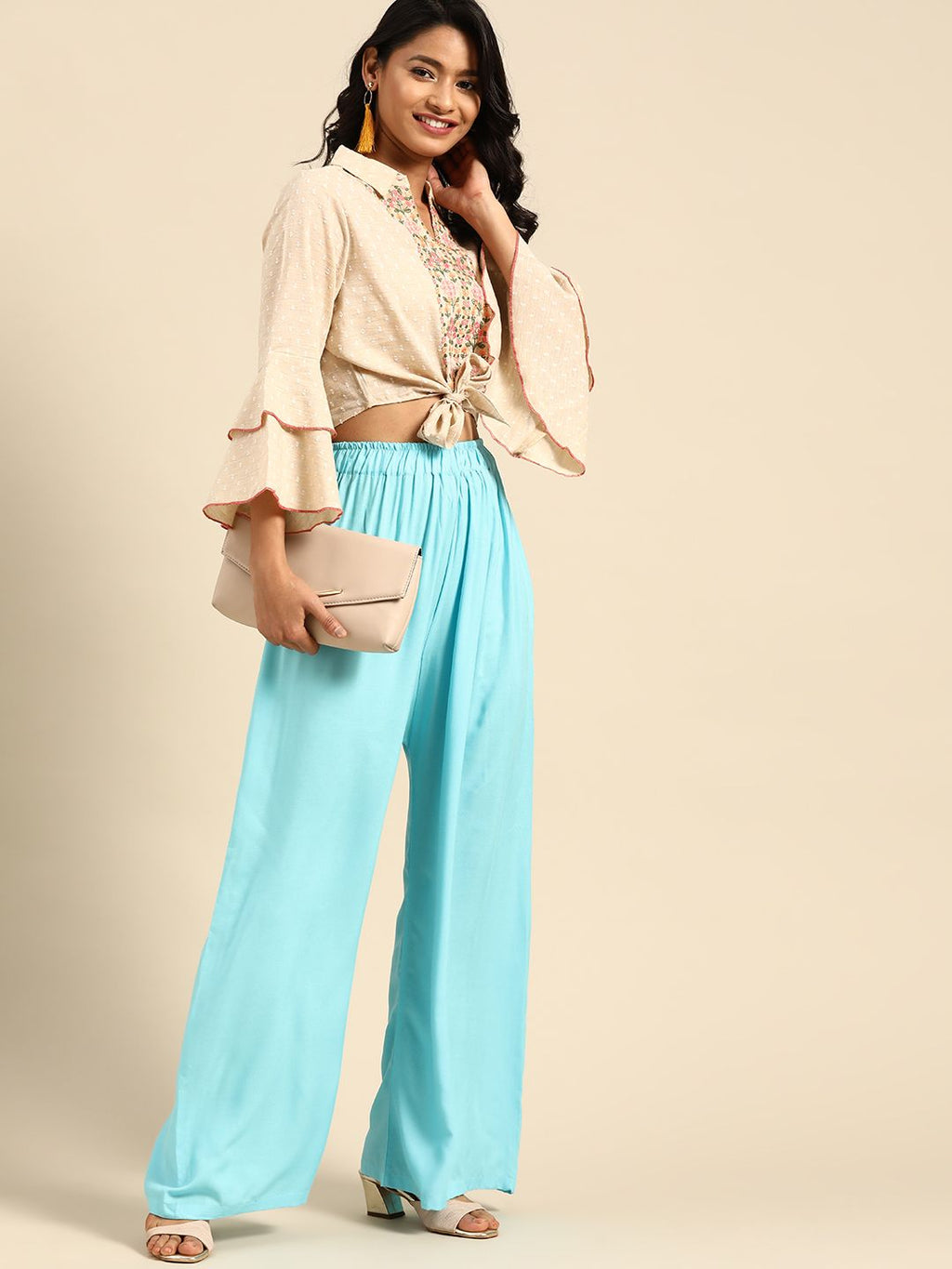 Dhimhi Women's Blue Solid Straight Palazzos
