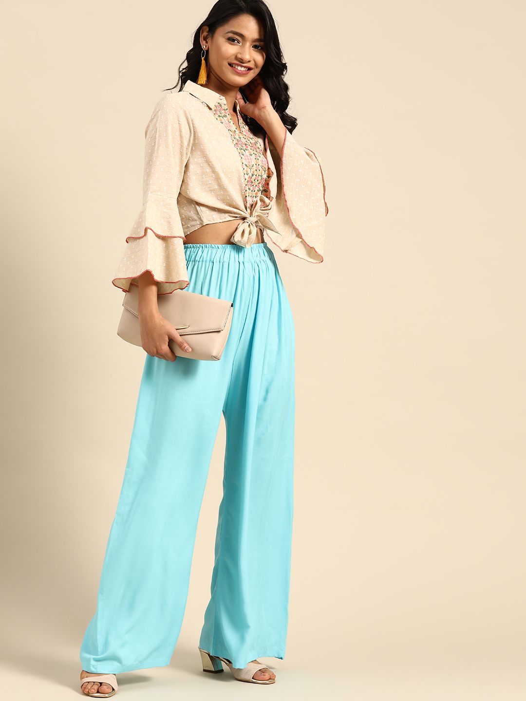 Dhimhi Women's Blue Solid Straight Palazzos