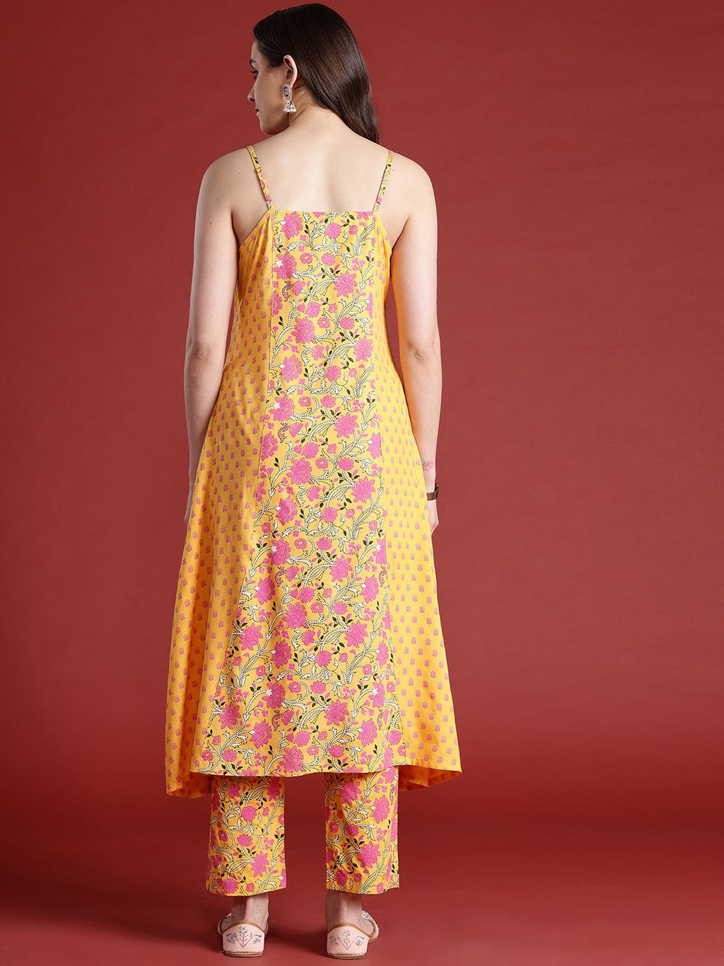 Dhimhi Women's Floral Printed Shoulder Straps A-Line Kurta Set