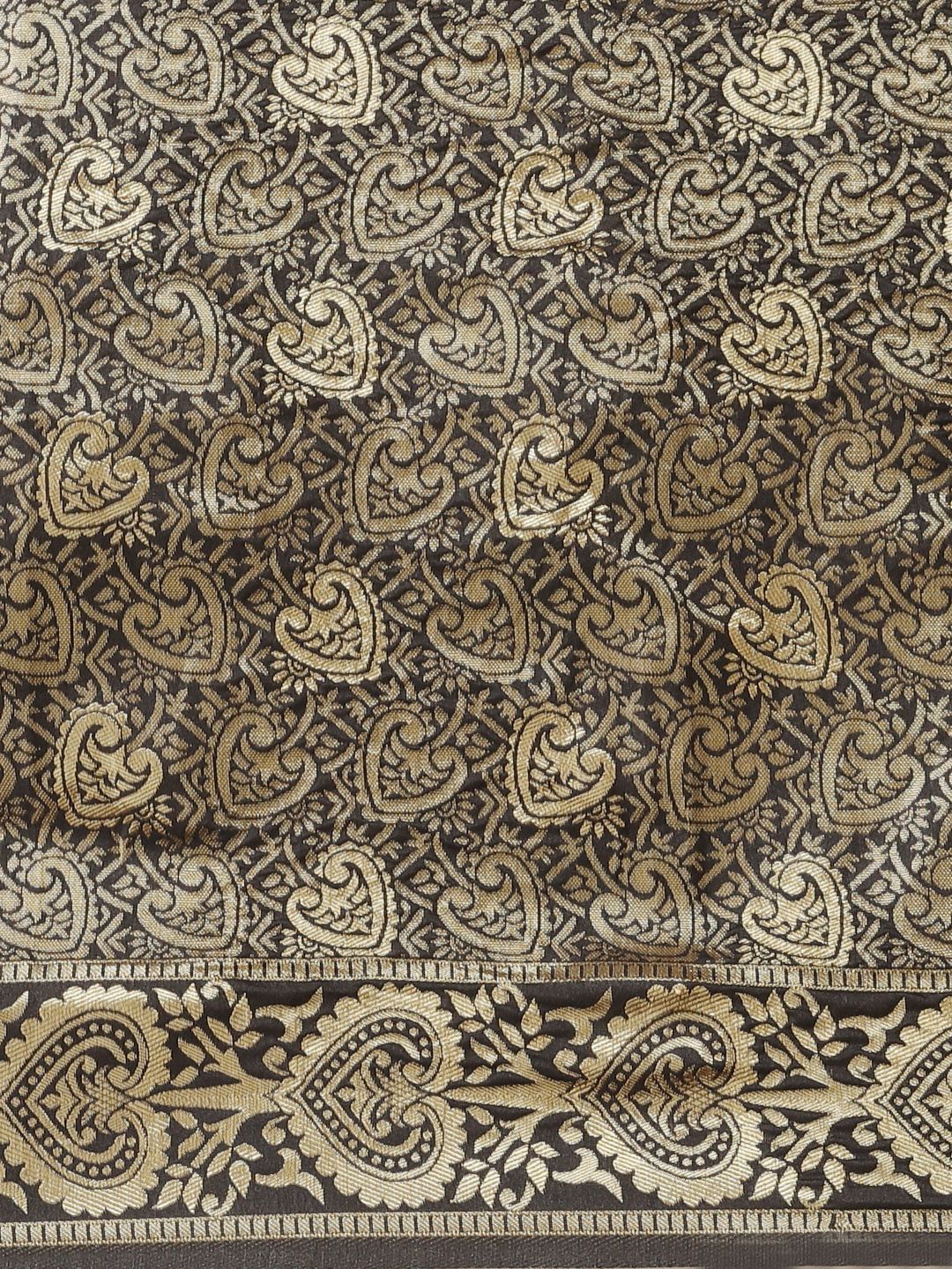 Dhimhi Women's Black & Golden Woven Design Kanjeevaram Saree