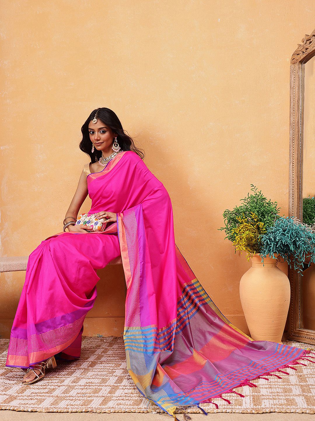 Dhimhi Women's Women Ready to Wear Saree With Blouse Piece