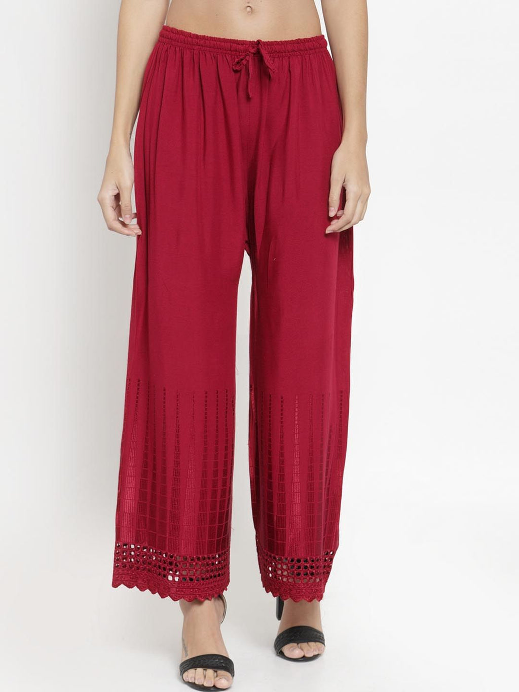 Dhimhi Women's Maroon Solid Straight Palazzos