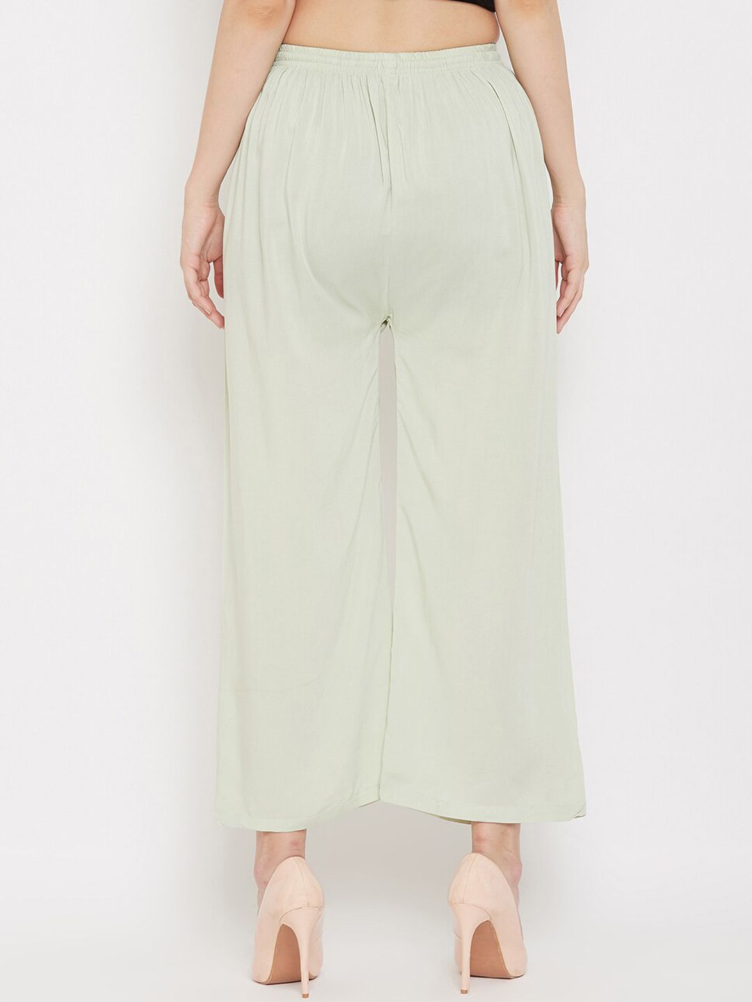 Dhimhi Women's Green Solid Flared Palazzos