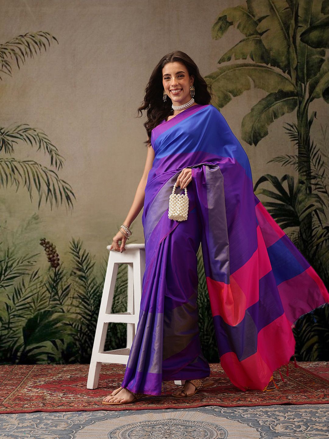 Dhimhi Women's Banarasi Soft Silk Uppada Pattu Arani Colorblock Saree