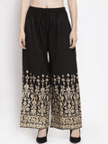 Dhimhi Women's Black Printed Wide Leg Palazzos