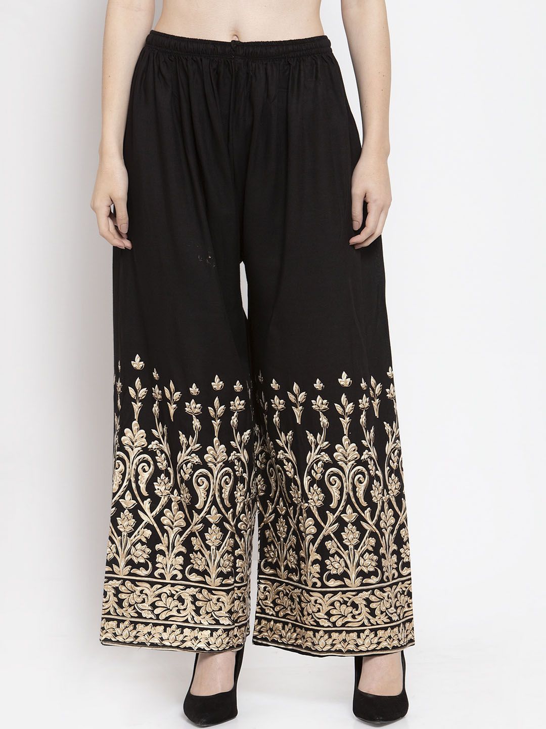 Dhimhi Women's Black Printed Wide Leg Palazzos