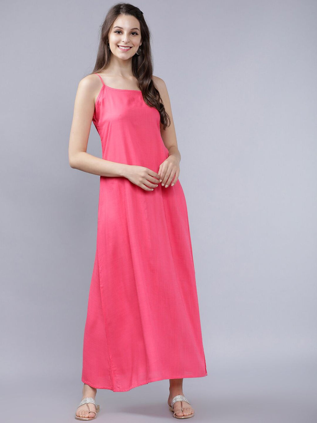 Dhimhi Women's Pink Floral Print Maxi Dress with Shrug