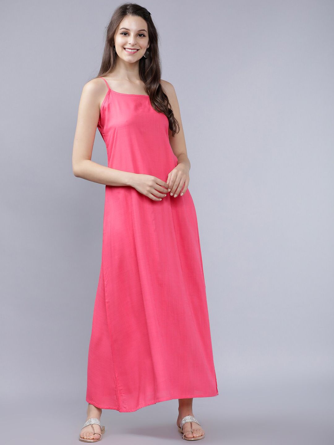 Dhimhi Women's Pink Floral Print Maxi Dress with Shrug