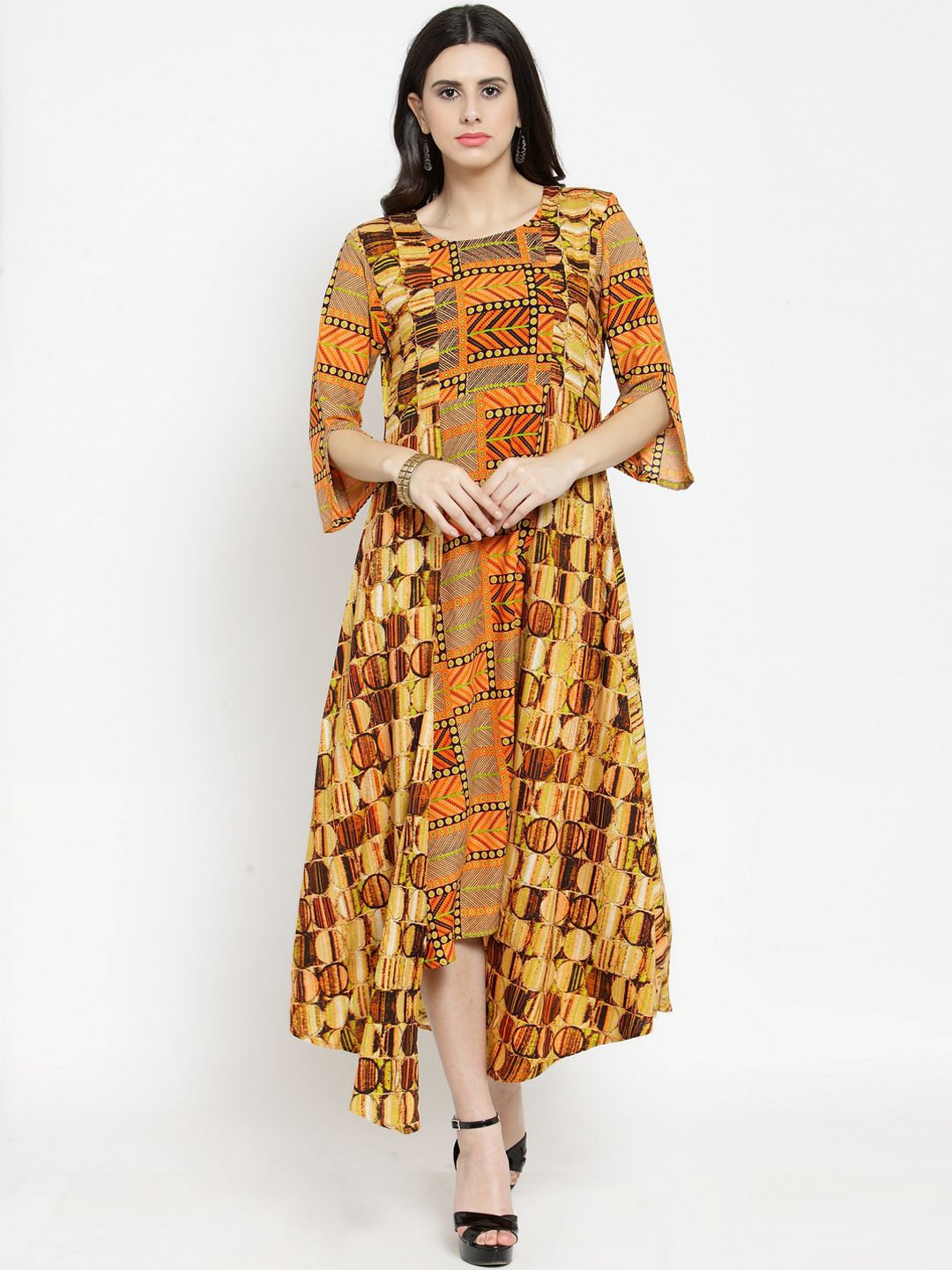 Dhimhi Women's Orange Printed Maxi Dress