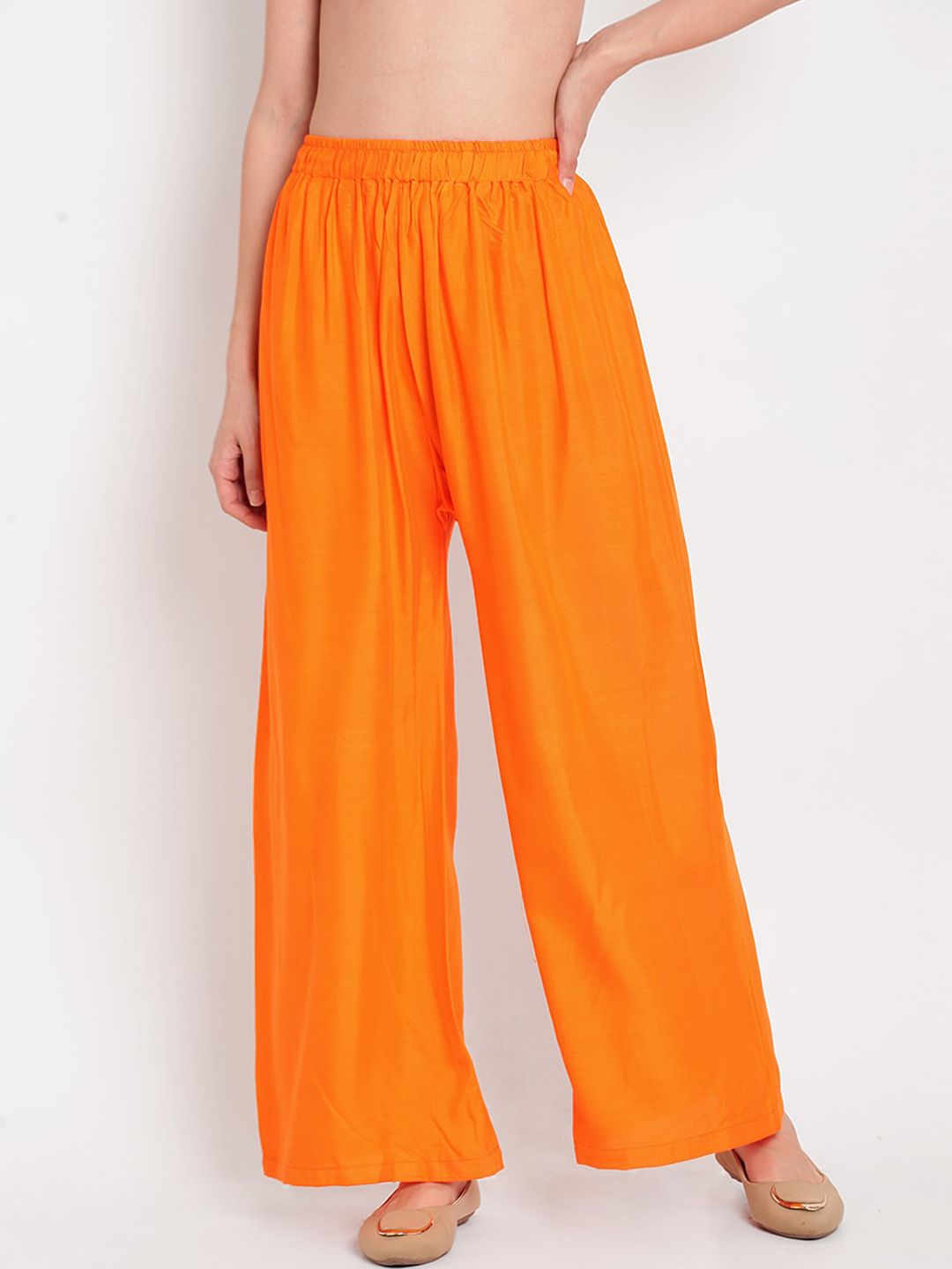 Dhimhi Women's Orange Solid Flared Palazzos