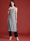 Shoulder Straps Striped Straight Kurta