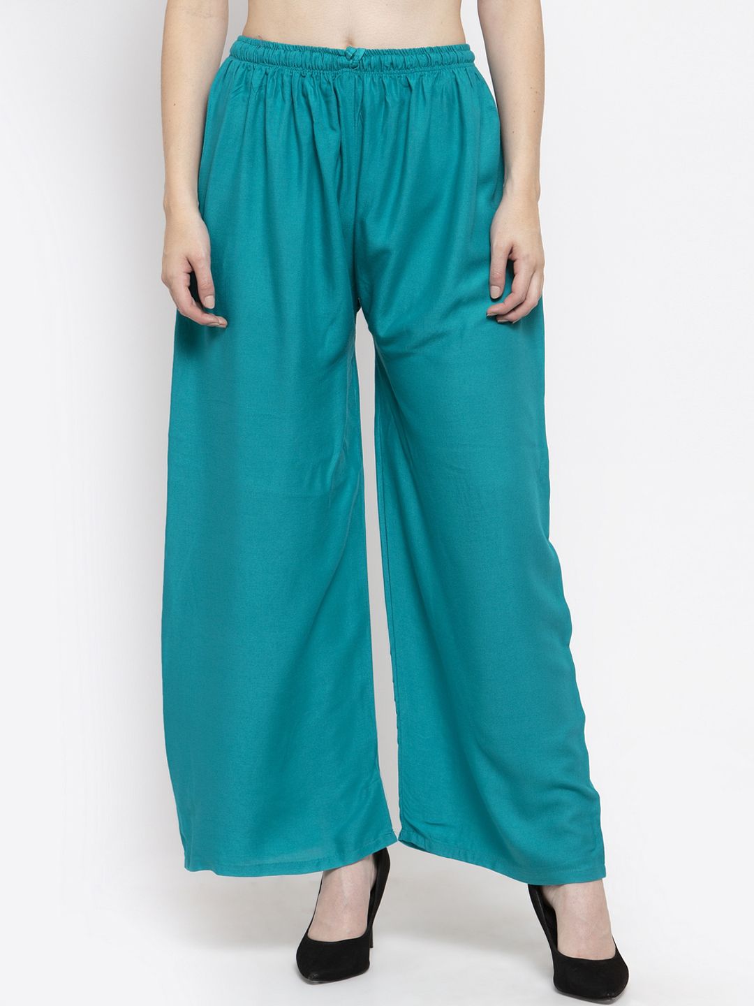 Dhimhi Women's Turquoise Blue Solid Straight Palazzos
