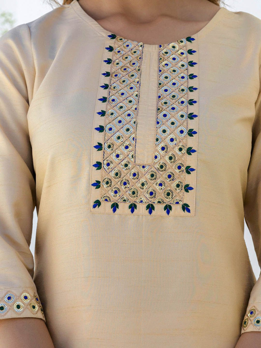 Dhimhi Women's Ethnic Embroidered Sequinned Straight Kurta With Trousers & Dupatta