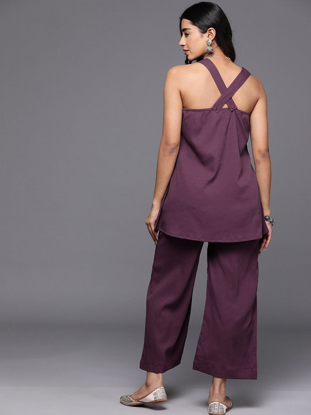 Dhimhi Women's Halter Neck Fusion Kurti With Trouser