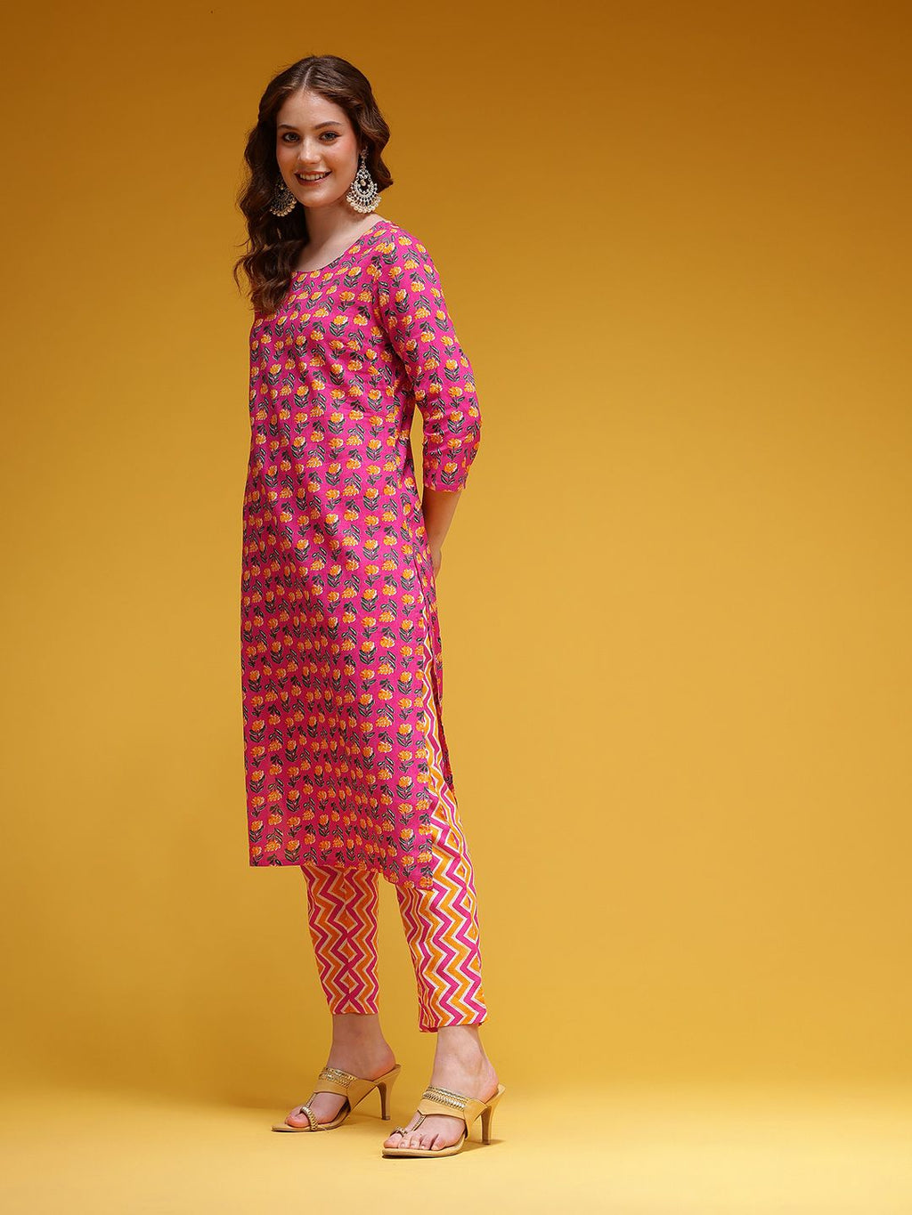 Dhimhi Women's Floral Printed Pure Cotton Kurta with Trousers & Dupatta