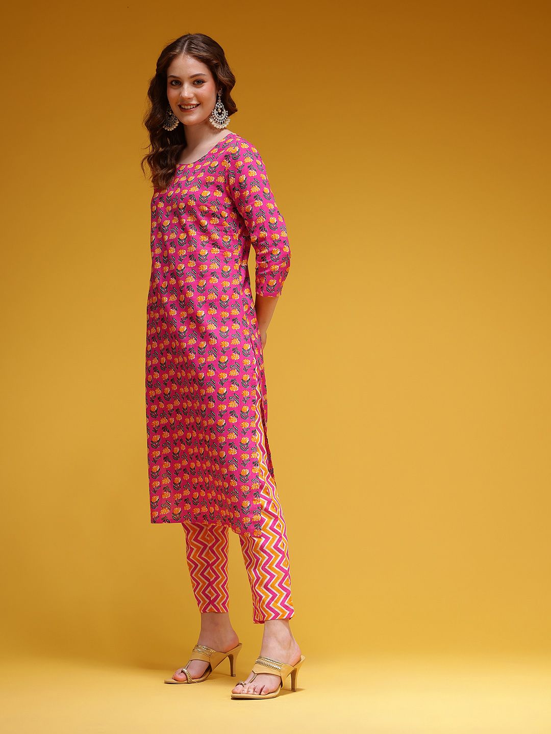 Dhimhi Women's Floral Printed Pure Cotton Kurta with Trousers & Dupatta