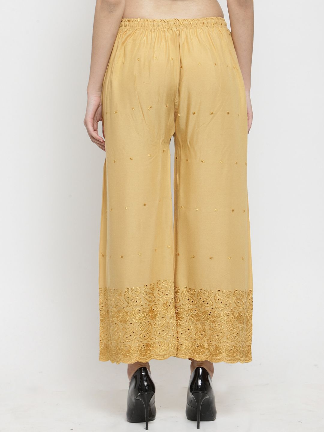 Dhimhi Women's Beige Embroidered Straight Palazzos