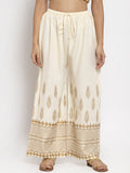 Dhimhi Women's Cream-Coloured Printed Straight Palazzos