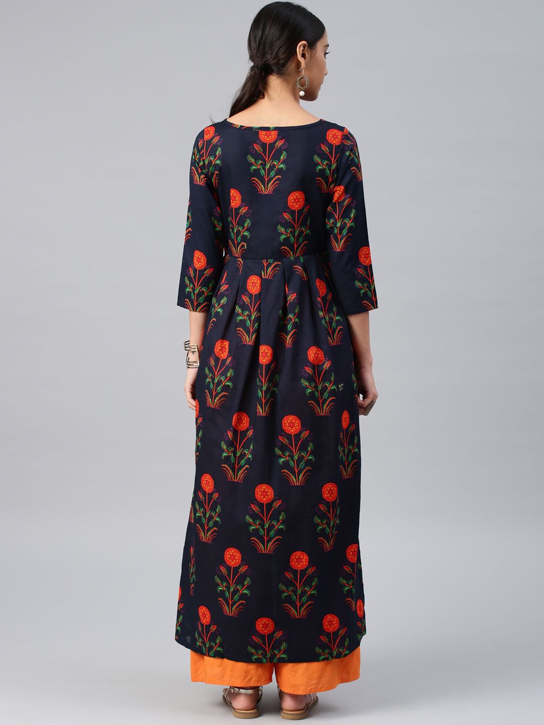 Dhimhi Women's Navy Blue Printed Fit and Flare Dress