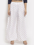 Dhimhi Women's White Printed Wide Leg Palazzos