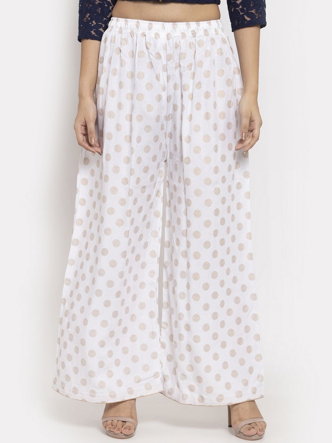 Dhimhi Women's White Printed Wide Leg Palazzos