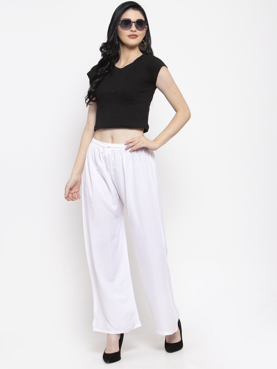 Dhimhi Women's White Solid Ethnic Palazzos