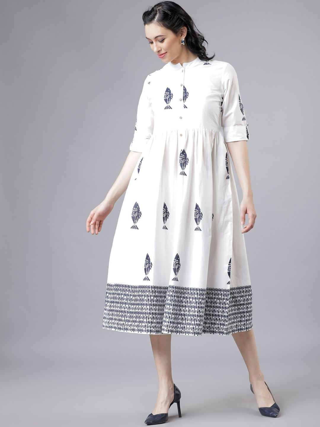 Dhimhi Women's White & Blue Shirt Dress