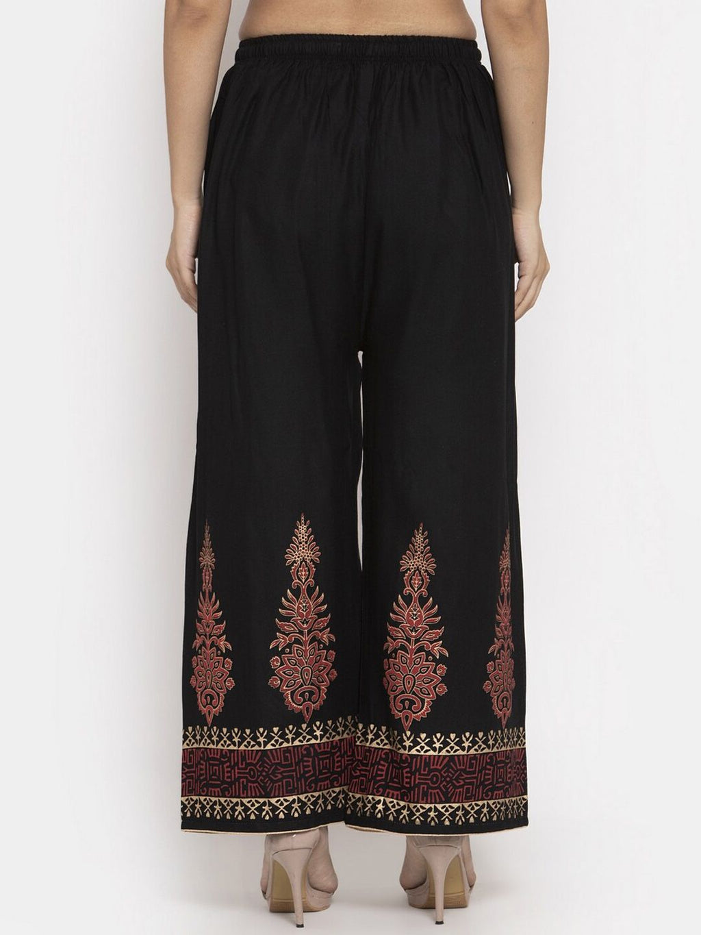 Dhimhi Women's Black Hem Design Straight Palazzos
