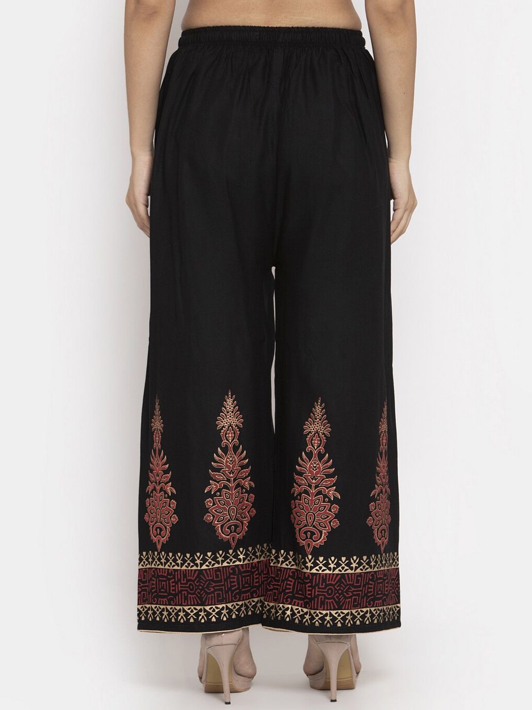 Dhimhi Women's Black Hem Design Straight Palazzos