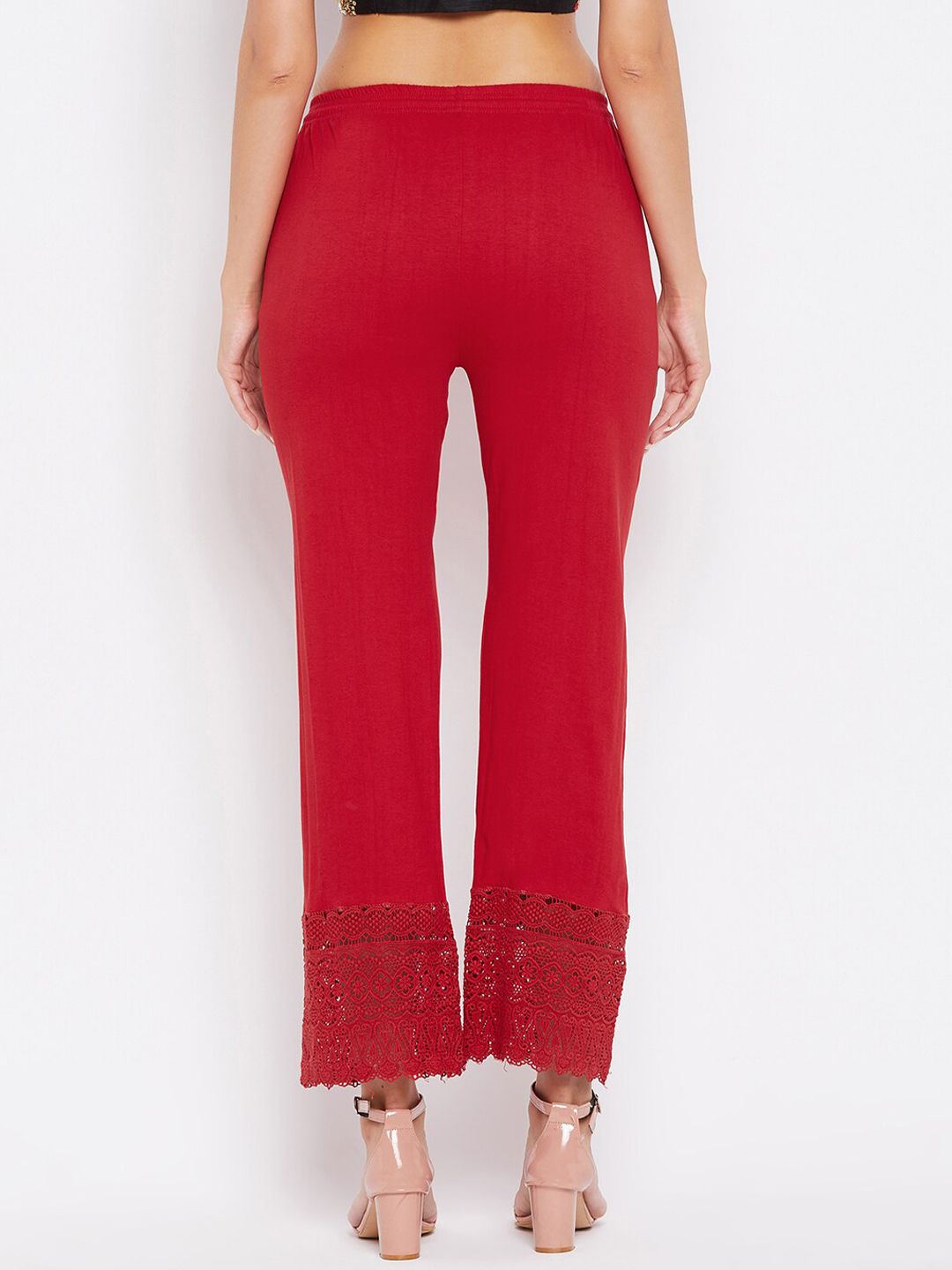 Dhimhi Women's Red Knitted Ethnic Straight Palazzos