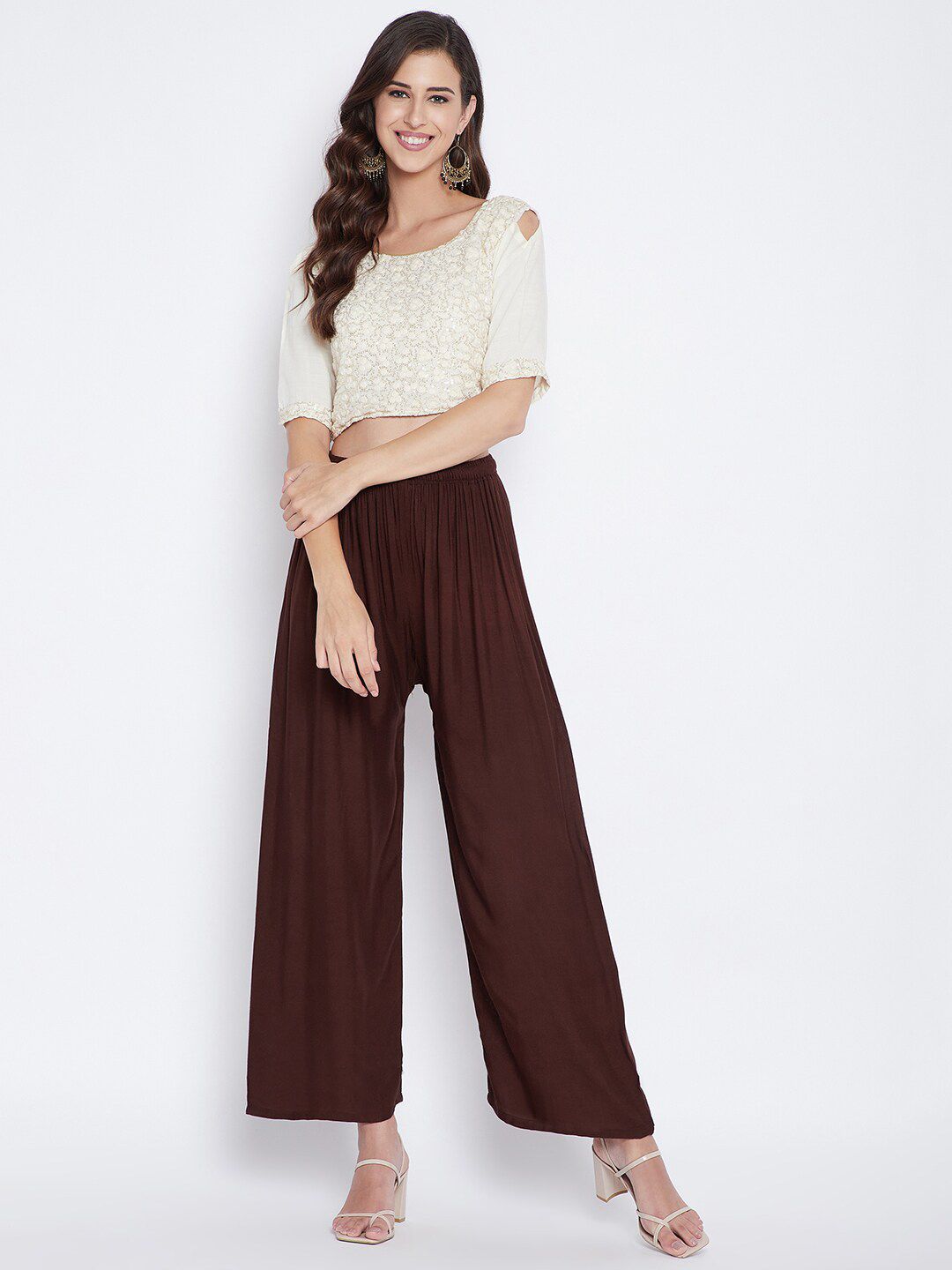 Dhimhi Women's Coffee Brown Knitted Palazzos
