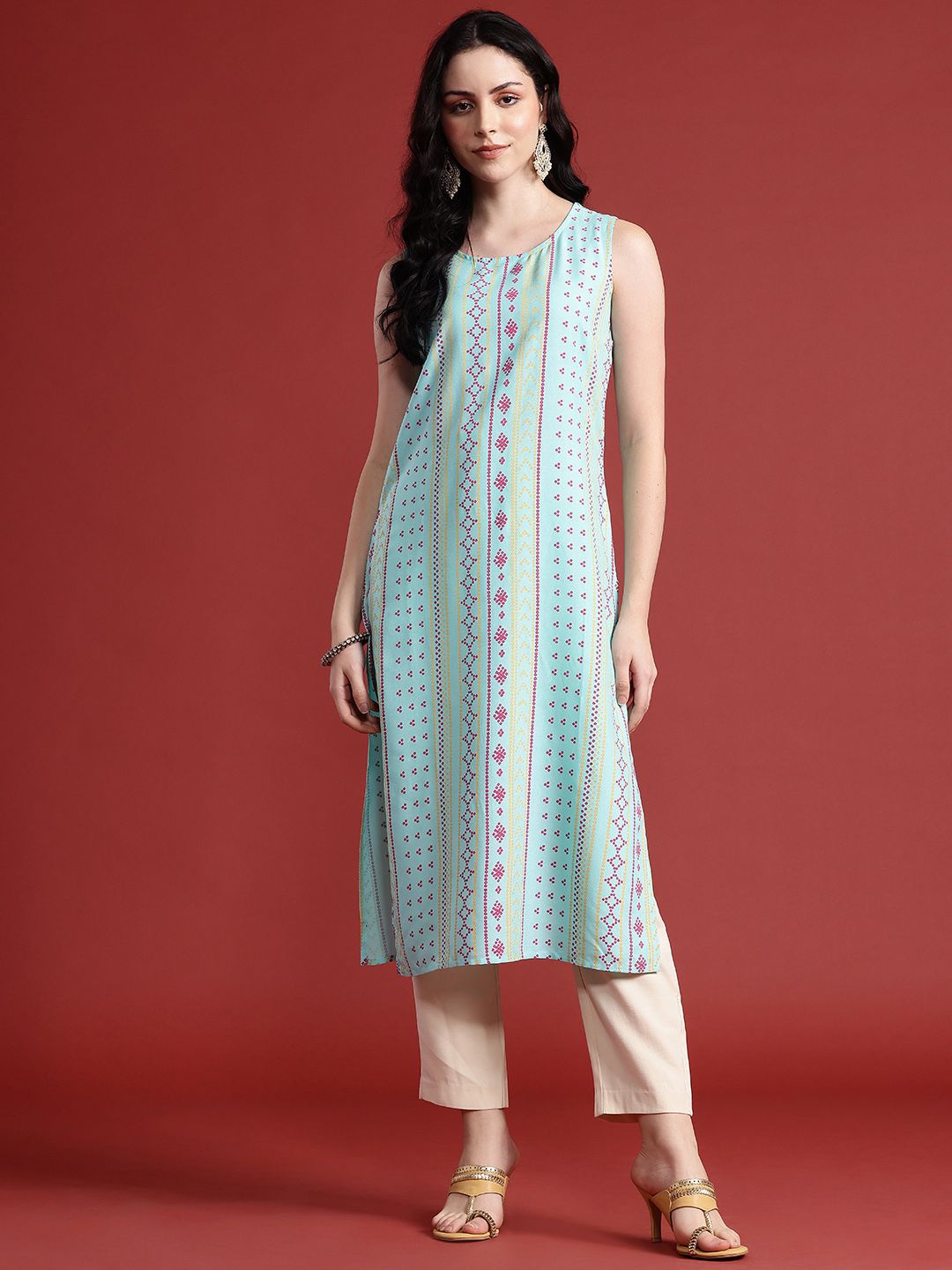 Dhimhi Women's Geometric Printed Straight Kurta