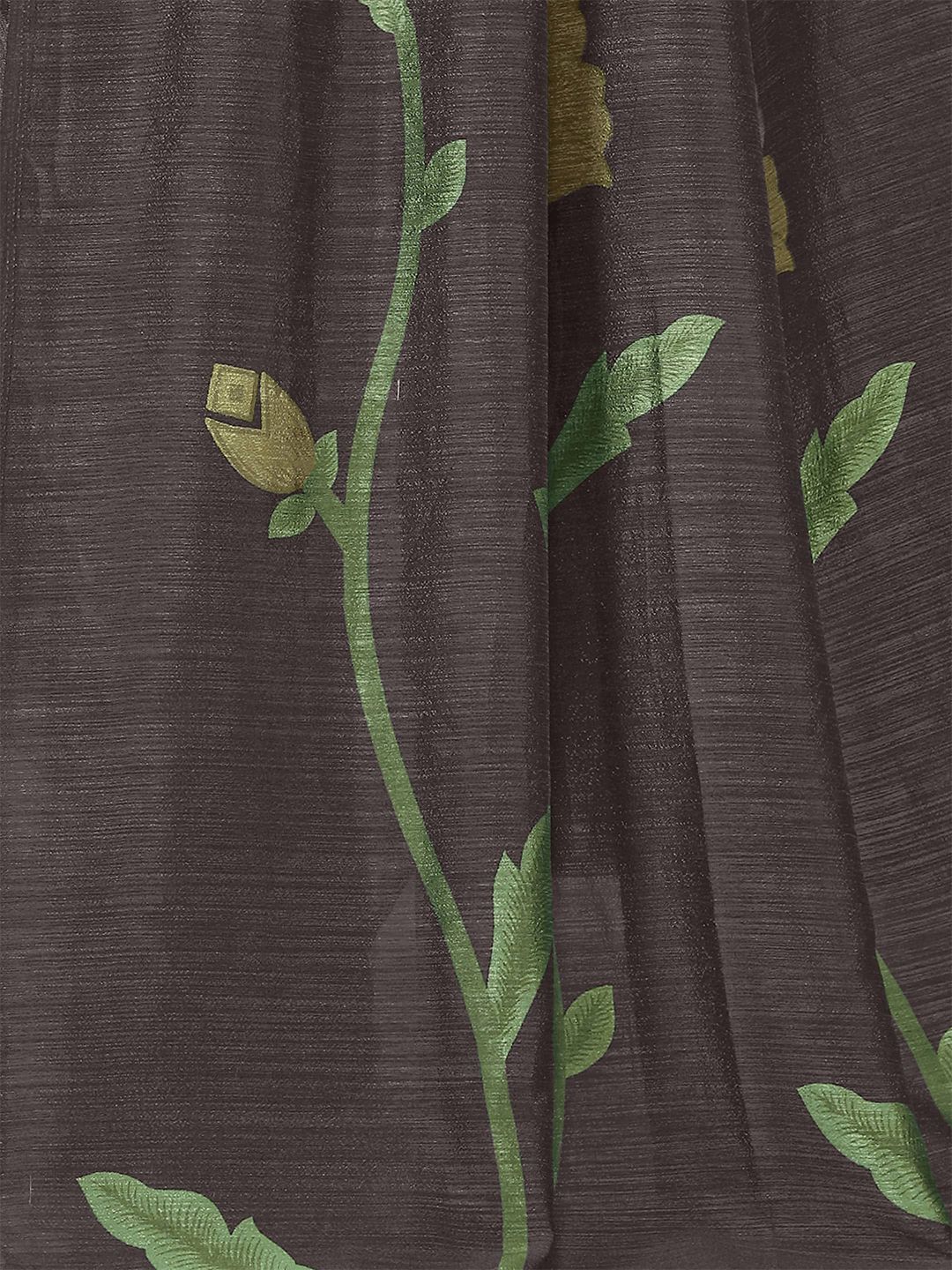 Dhimhi Women's Charcoal Grey & Green Floral Printed Saree