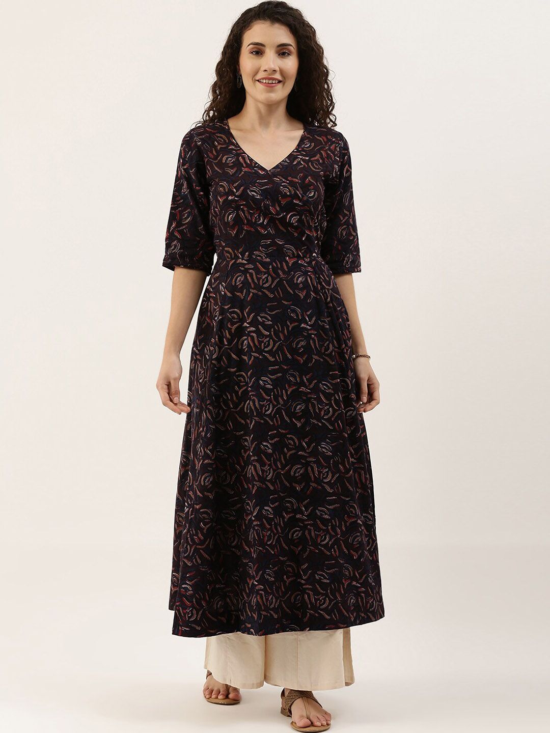 Dhimhi Women's Ethnic Motifs Printed Pure Cotton Kurta With Palazzos