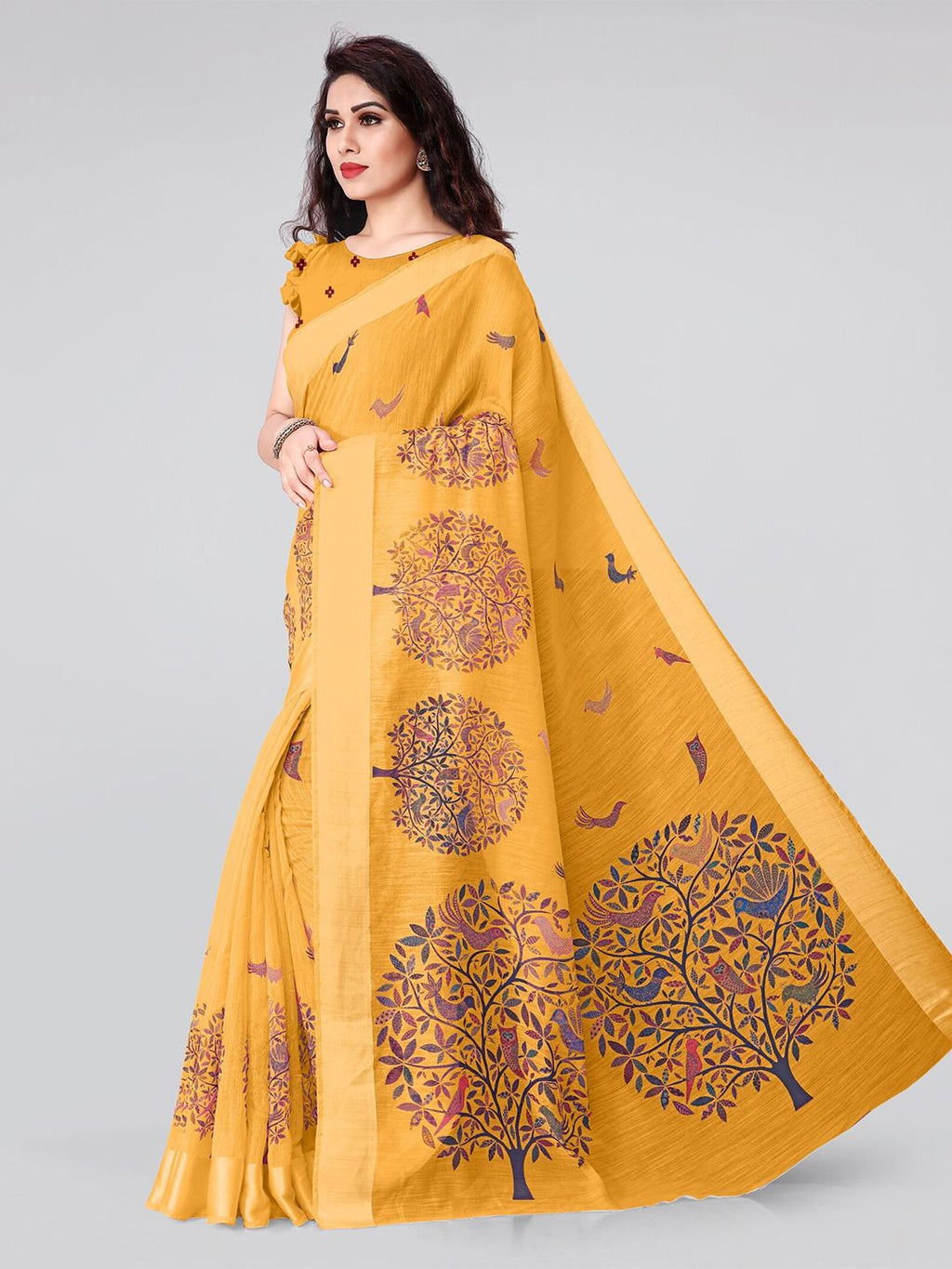 Dhimhi Women's Mustard & Purple Ethnic Motifs Saree