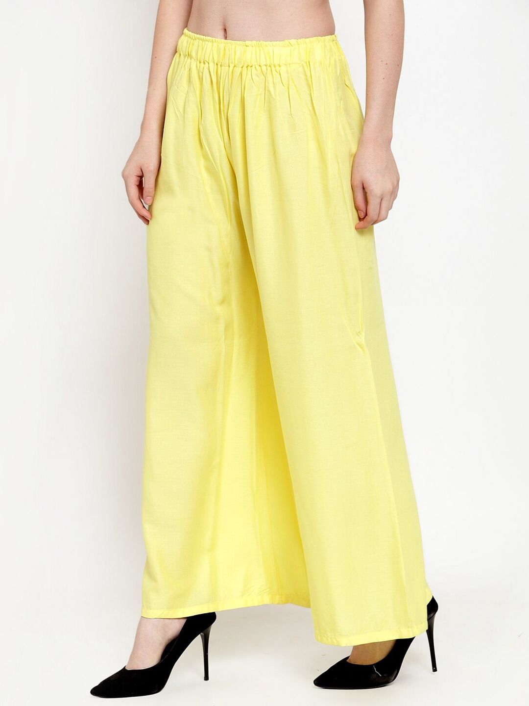 Dhimhi Women's Yellow Solid Flared Ethnic Palazzos