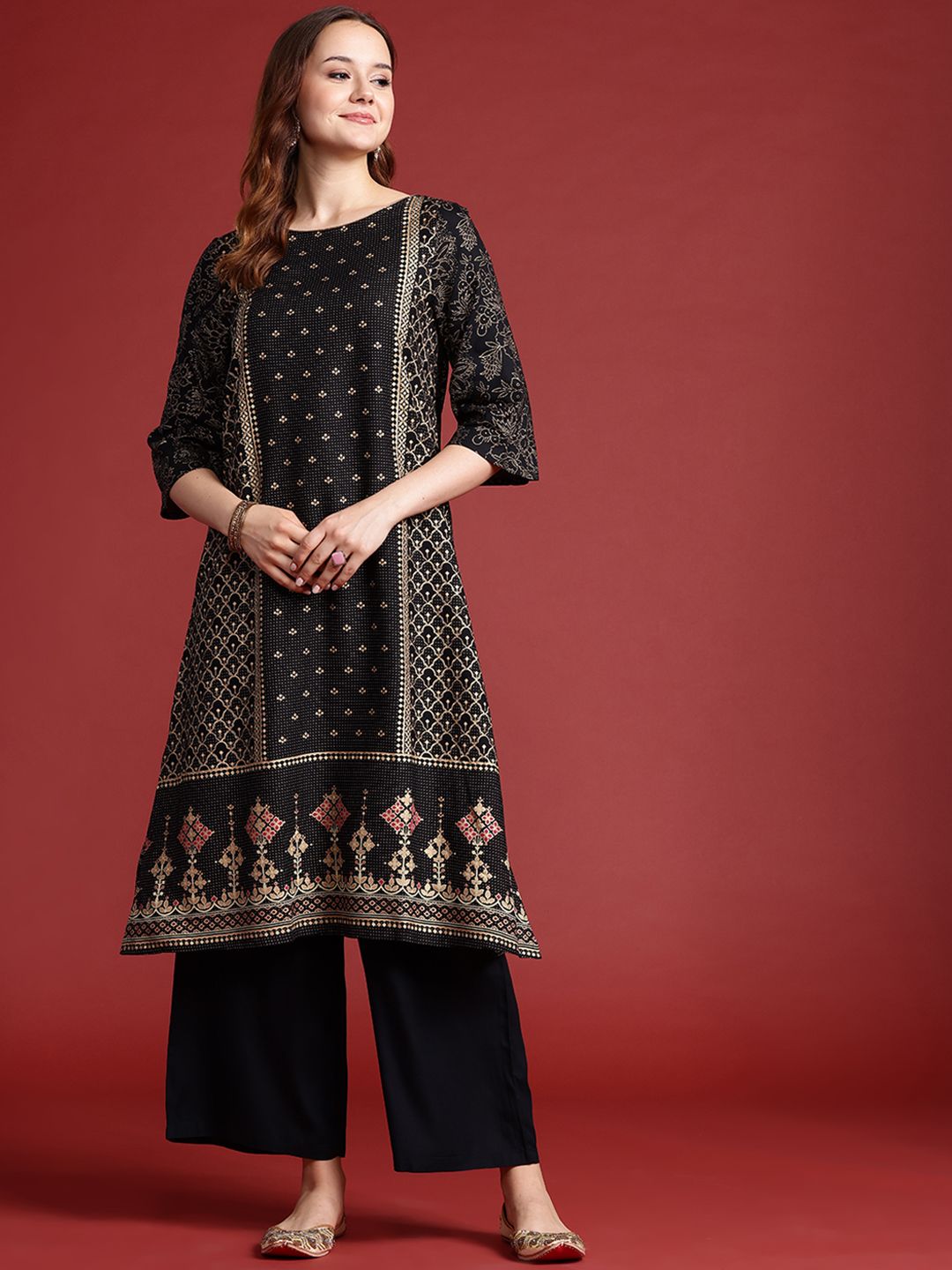 Dhimhi Women's Ethnic Motifs Print Kurta with Palazzos