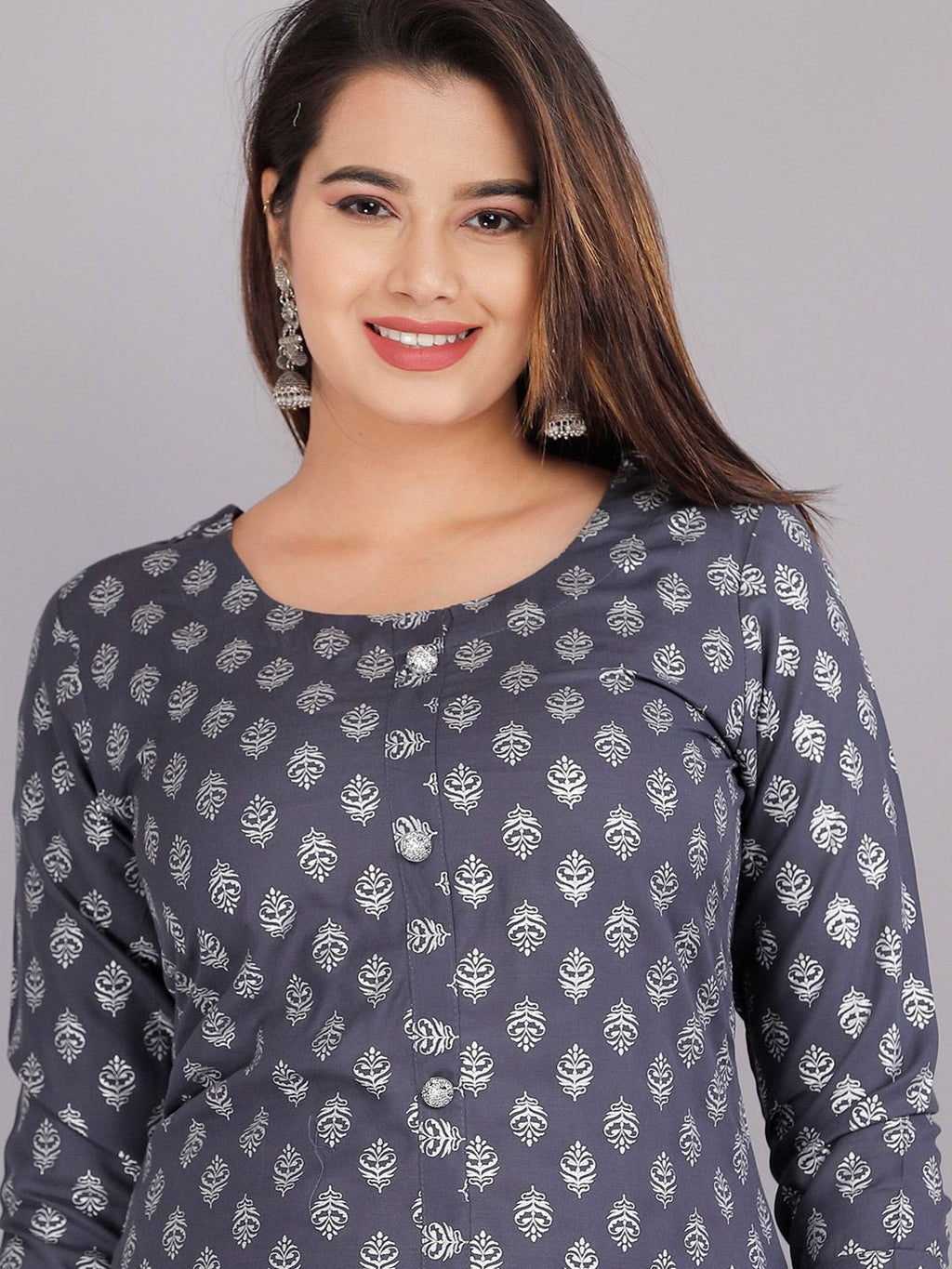 Dhimhi Women's Grey Print Viscose Rayon Longline Top