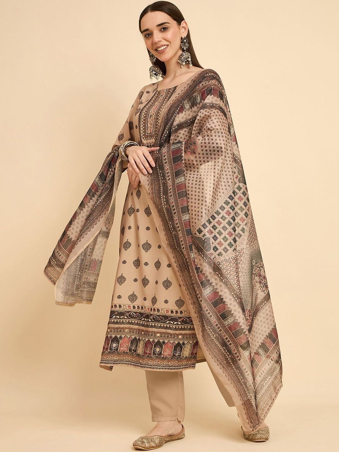 Dhimhi Women Aari Hand Work Digital Printed Kurta with Trousers & Dupatta