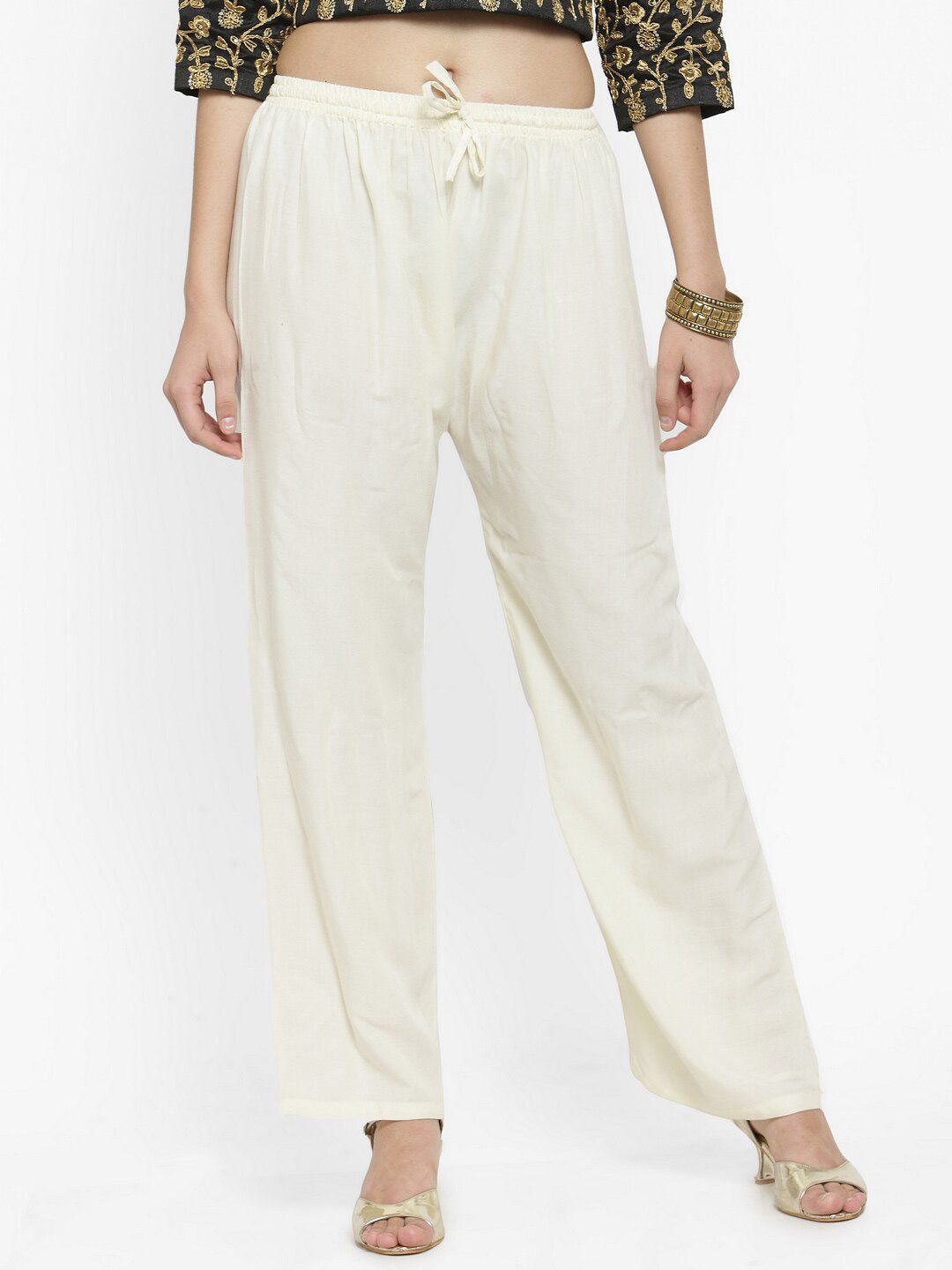 Dhimhi Women's Off White Ethnic Palazzos