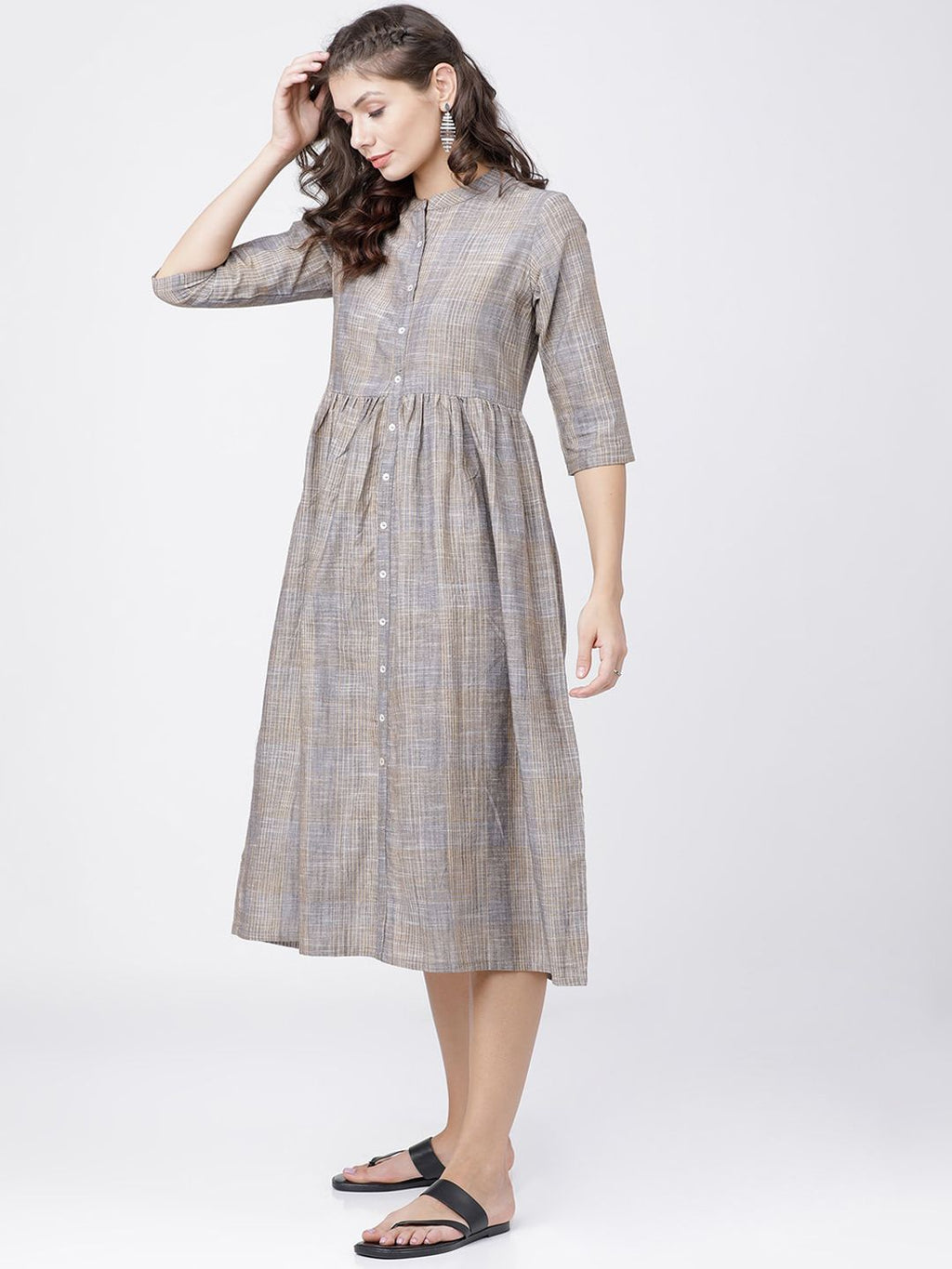 Dhimhi Women's Grey Checked A-Line Dress