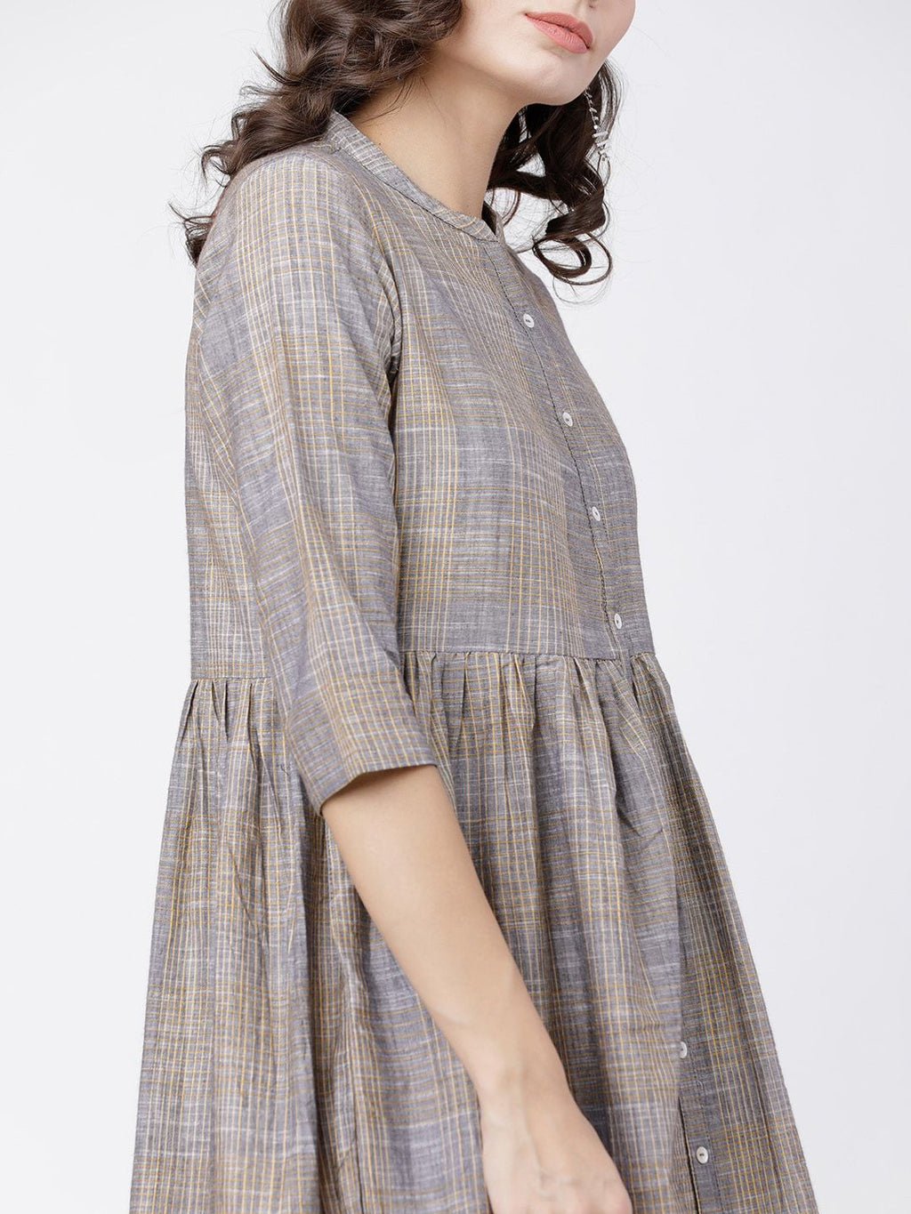 Dhimhi Women's Grey Checked A-Line Dress