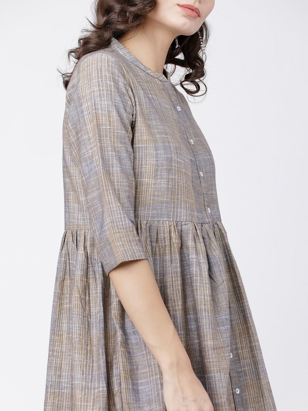 Dhimhi Women's Grey Checked A-Line Dress