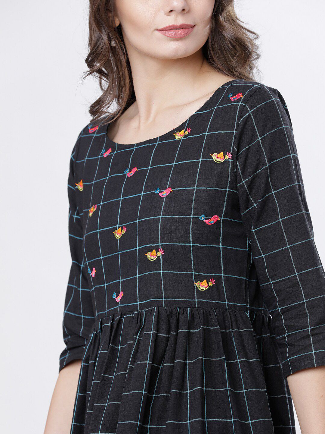 Dhimhi Women's Black Checked Fit and Flare Dress